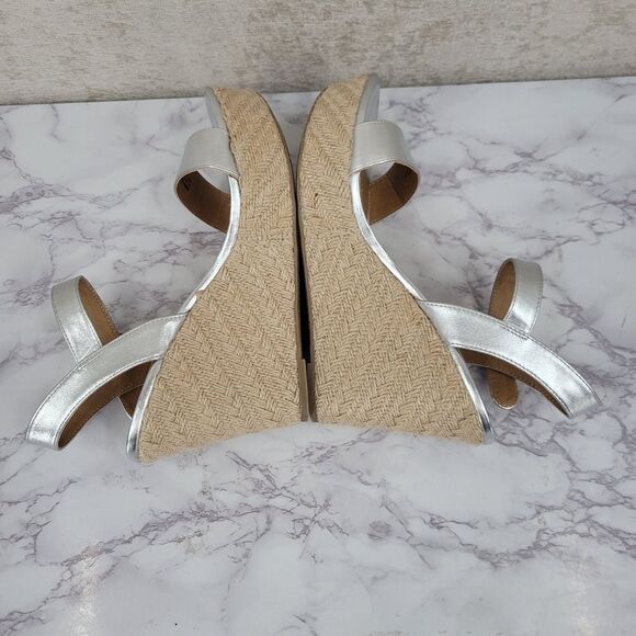 Report Citrine Espadrille Wedge Platform Heel Sandal Metallic Silver 11M - Picture 10 of 14